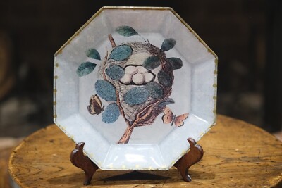 Vintage Moonlighting Interiors Decoupage Glas Achteck Teller Vogelnest Design