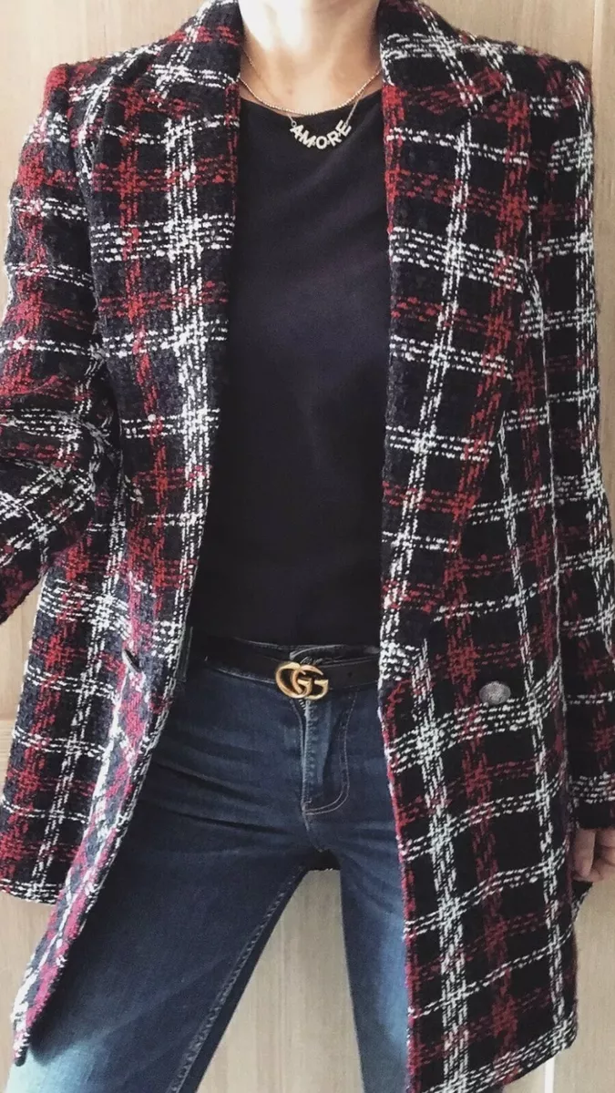 100 Authentic ZARA Plaid Double Breasted Blazer Size S eBay