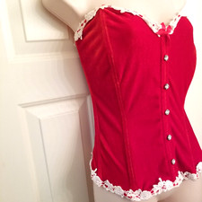 Overbust Red Velvet Corset with Lace Trim Flexible Stays, Elegant Moments sz 42