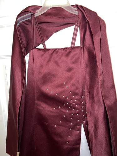 Maroon formal, Flower Girl Dress 10, pageant, Wedding Satin with. shawl - Picture 2 of 9