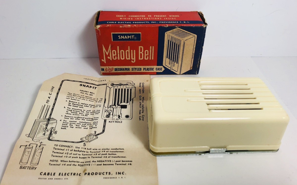 Vintage Doorbell Snap-it Melody Bell Ivory New w/Original
