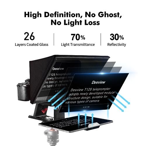 T12S Teleprompter, 12.9 inch Mirror Aluminum Alloy Teleprompters with