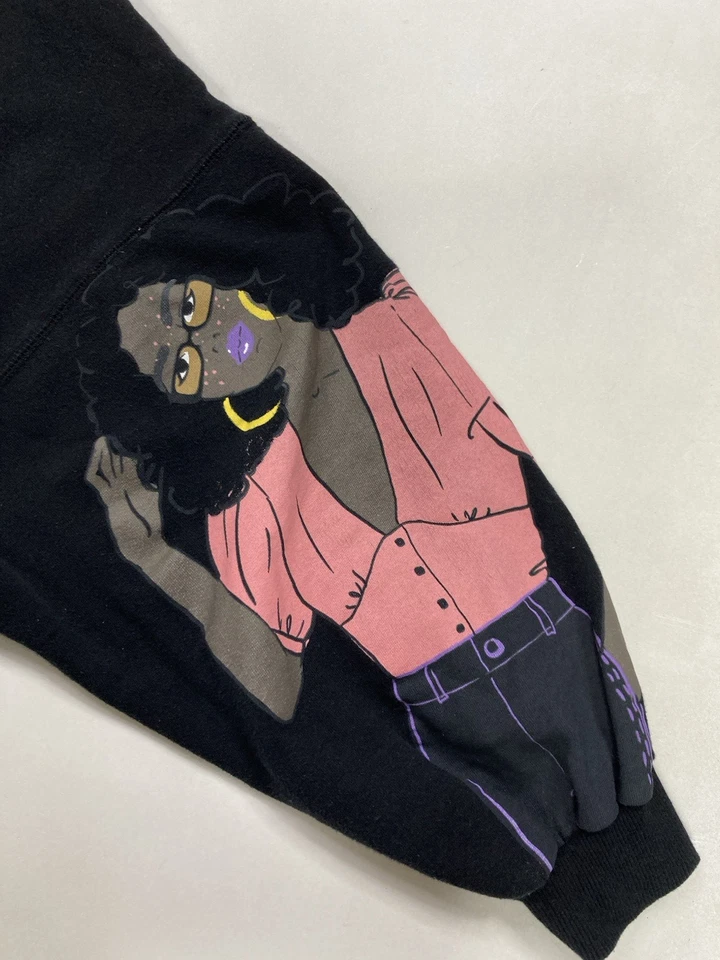 Linda Sudadera Zara Niña Artística Gráfica Corta Cuello Redondo Mujer Mediana Negra Foto 3 de 4