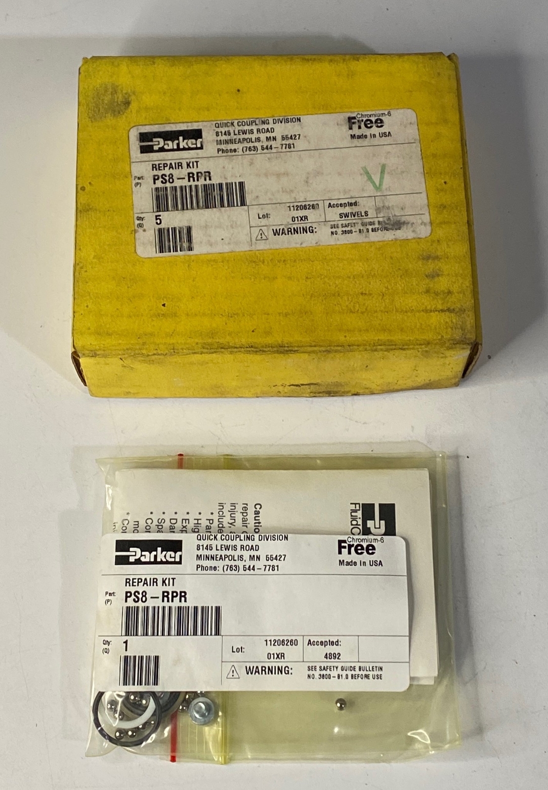 ONE (1) PARKER Quick Coupling Repair Kit PS8-RPR f/ PS & S Series Swivels (NEW)