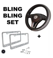 Bling Set Steering Wheel Cover License Plate Frame and Ignition Ring Mega Shinny