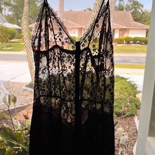 Black Teddy Bodysuit Nylon Sheer Lace Snap Crotch High Cut Med 12-14 J C Pennys