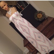 old navy dress White Chiffon, Pink Blue Geometric Designs  Strapless Sz SP