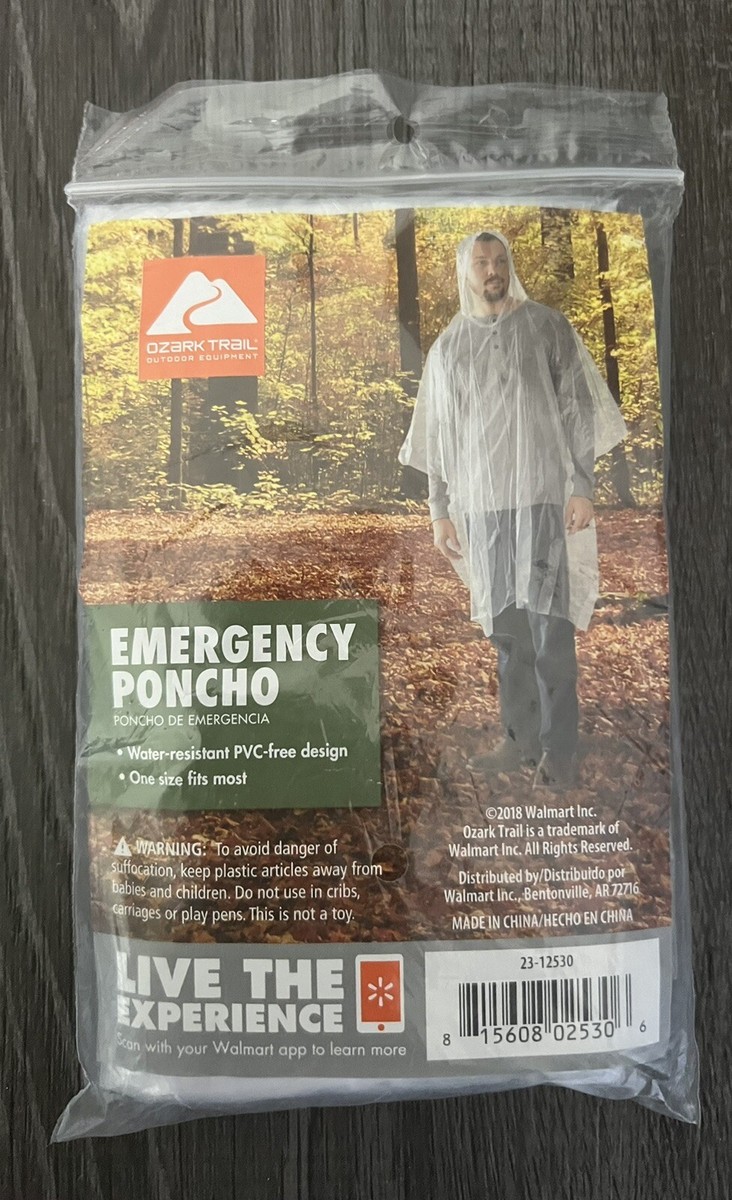 Ozark trail Emergency Rain Poncho water resistant Pvc- Free design Fits most