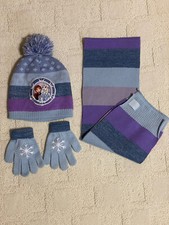 Niña Talla Única Se Adapta a la Más DISNEY FROZEN II Bufanda Pom Sombrero Guante Conjunto Azul