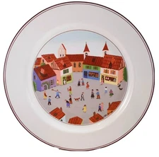 VILLEROY BOCH NAIF OLD VILLAGE SQUARE DINNER PLATE Folk Art Butcher Shop Country
