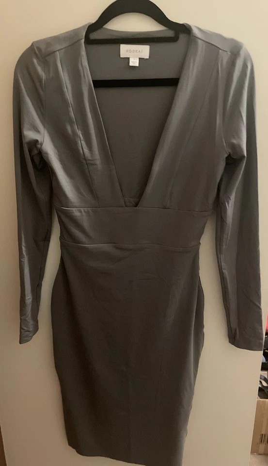 Kookai Women's Dress Size 1 XS 6 Grey Long Sleeve Bodycon Deep V - image 2 of 4