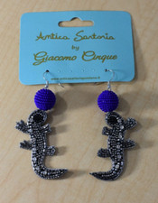 ANTICA SARTORIA BLUE SILVER BEADS LIZZARD PAIR OF EARRINGS NEW WITH TAG