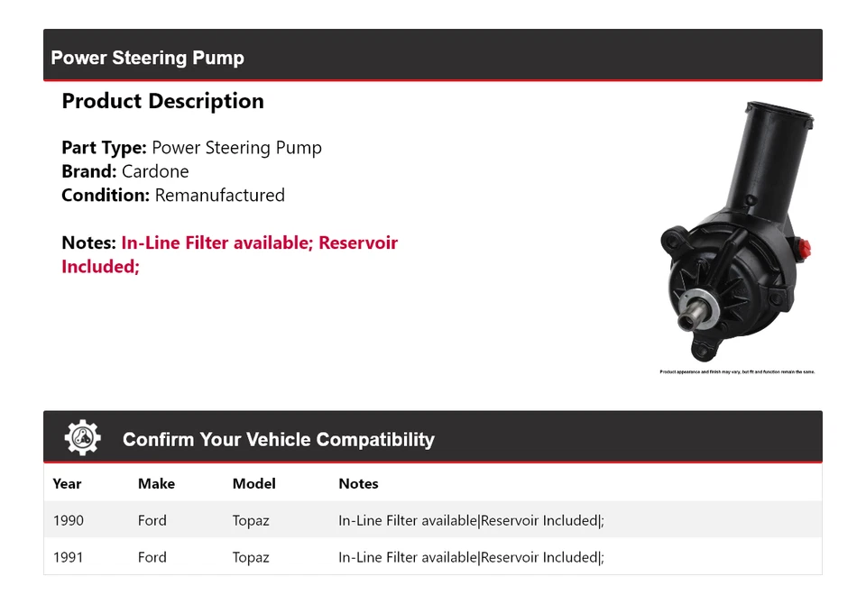 Bomba de dirección asistida Cardone Ford Topaz 1990-1991 Foto 2 de 4
