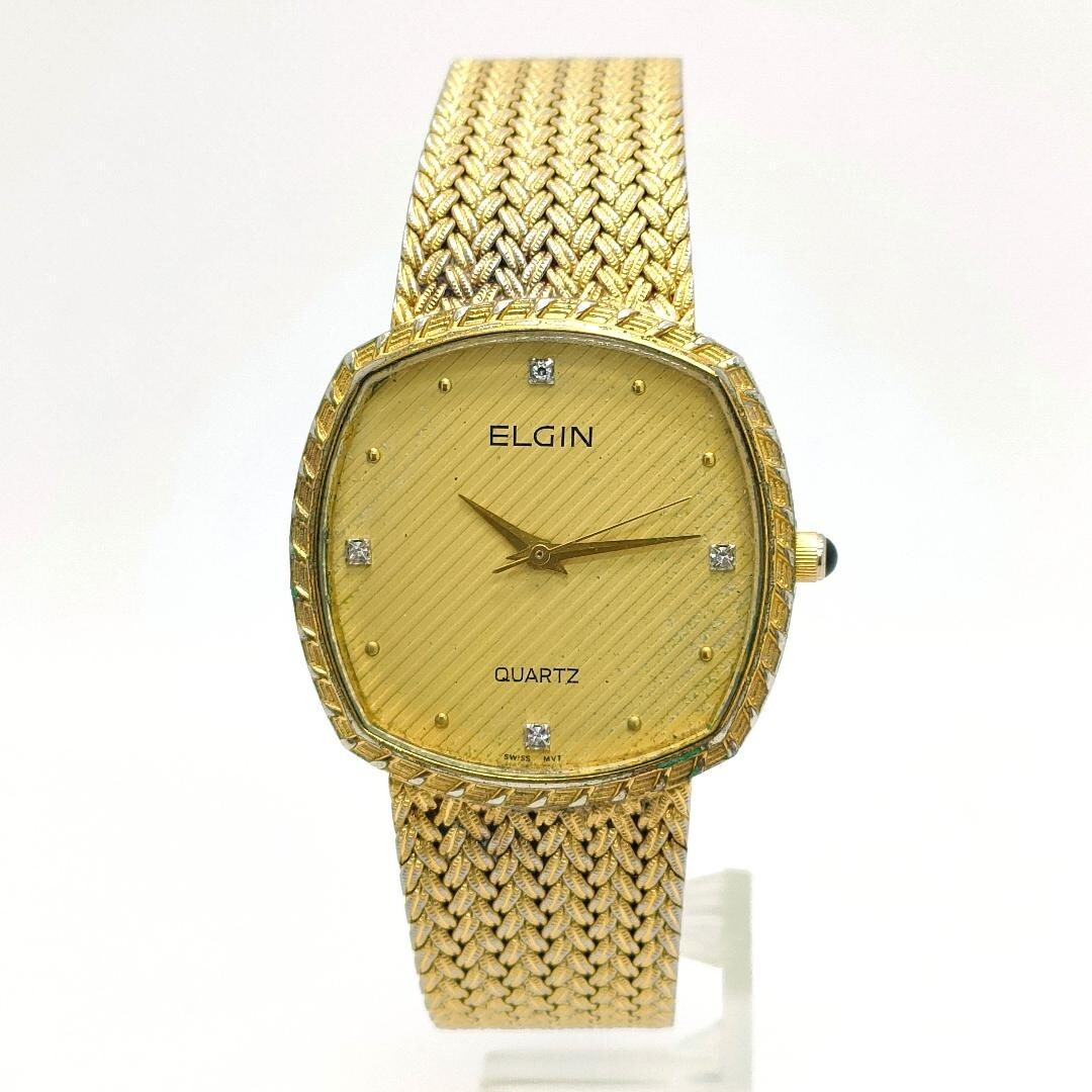 ELGIN クォーツ腕時計 18K GOLD HAND  A688 Stunning Vintage Elgin Watch Quartz Yellow Gold Black