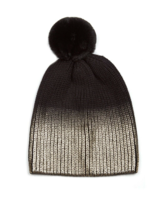 JOCELYN Metallic Gold Black Knit Hat Faux Fur Pom | eBay display picture 2
