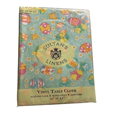 Vintage Sultan’s Linens Easter Egg Vinyl Square Tablecloth 52” X 52” *New