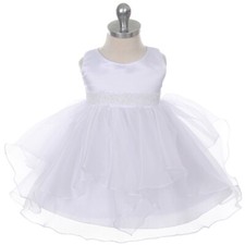 WHITE Size XL Satin Top Recital Formal Birthday Party Communion Baby Girl Dress