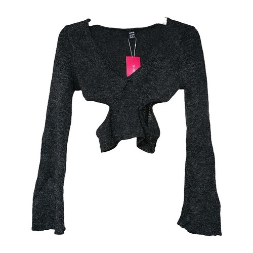 Shein Icon Women Black V Neck Cutout Pullover Crop Sweater Sz Medium New