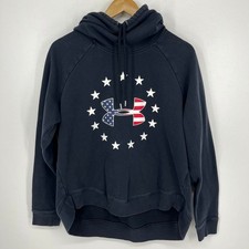Under Armour Womens Black American Flag Stars Logo Hoodie Sweatshirt Large