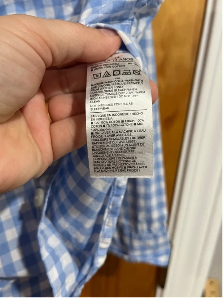 Young Boy Janie and Jack Blue and White Checkered Button Down Cotton Shirt 14 - Image 3 of 4