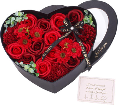 Artificial Soap Flowers Preserved Red Roses in Heart Box Long Lasting for 