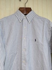 Ralph Lauren Yarmouth Shirt Mens 16-32 Blue Stripe Button Down Cotton Dress
