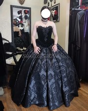 Black Exquisite Victorian Gown Vintage Gothic Punk Pleated Tie Printed Fluffy