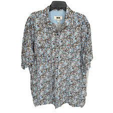 Joseph Abboud Shirt Mens 2XL Brown Blue Button Up Short Sleeve Casual Linen