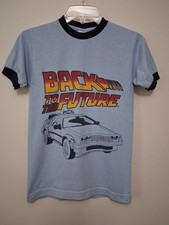 Back to The Future DeLorean Graphic Blue Ringer Shirt Adult XS Y2K Teen Retro