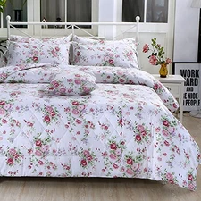  Rose Floral Comforter Set Twin Shabby Floral Summer Twin 68×86 Pink White