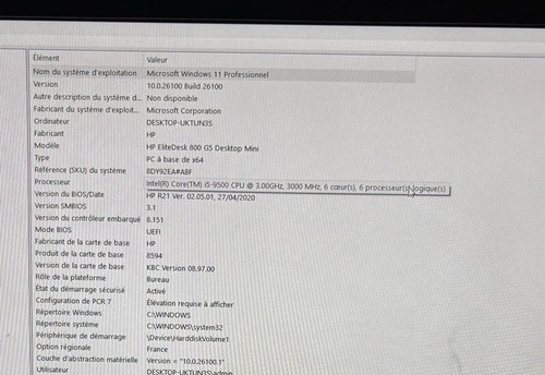 MICRO-TOUR HP ELITEDESK 800 G5 CORE I5-9500 3,0GHz | 16Go RAM | 256Go SSD | W11 - Photo 4/4