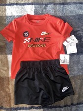Nike Dri-FIT Boys 2T 2pc Set Red Graphic Logo Tee Black Shorts Breathable