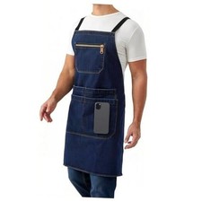 100 Cotton Denim Unisex Apron, 6 Pockets with Deep Zipper Pocket Pen Pocket