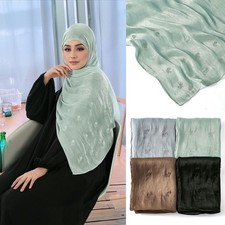 Muslim Solid Color Headscarf Embroidered Flowers Hijab Scarf Shayla Shawl Chador