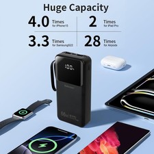 50000mAh Portable Charger Power Bank with Built-In 4 Cables Fast Charging 66W