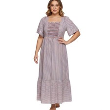 Old Navy Dress Womens S Stripe Puff Sleeve Smocked Maxi Sundress Boho Patriotic