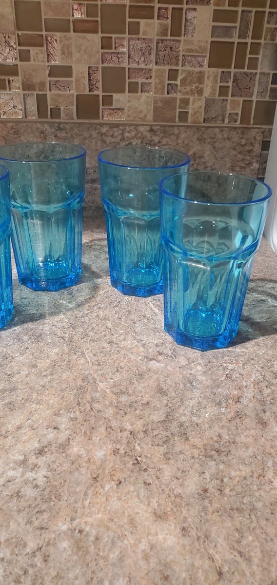 IKEA POKAL Paneled Teal Blue Aqua Glass Tumblers #21412 Set Of 4