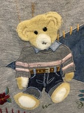 Vintage Sweatshirt Together Embroidered Patchwork Teddy Bear Gray Small Granny
