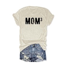 Women's 'MOM3' Print Round Neck T-Shirt - Casual Short Sleeve Tee