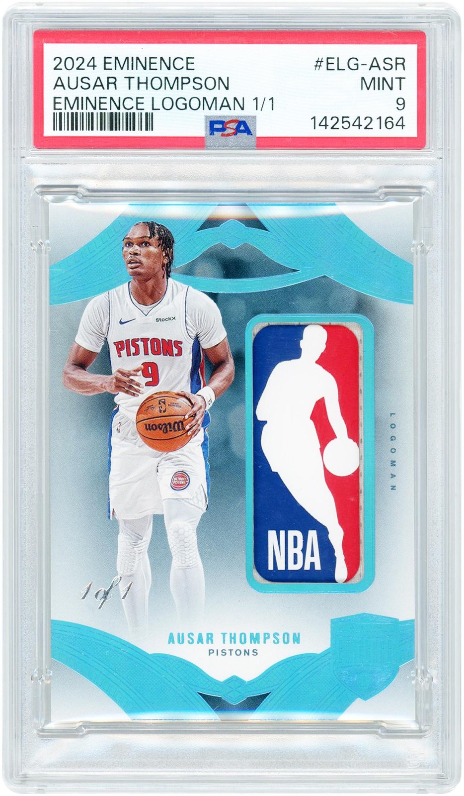 Ausar Thompson Pistons 2024-25 Panini Eminence Game Dated ELG-ASR 1/1 PSA 9 Card view 1