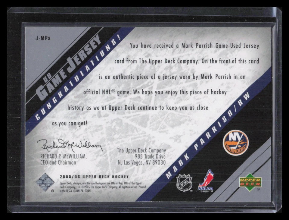 2005-06 Upper Deck #J-MPA Mark Parrish UD Game Jerseys Series One - Image 2 of 2