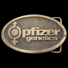 Pfizer Genetics Ag 1970s Vintage Belt Buckle by Lewis Corp