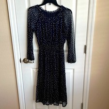 KATE & Lily Navy Blue Polka Dot Long Sleeve Sheer Midi Dress Size 8