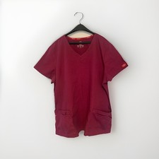 Dickies Women  s Medical Scrub Top V-Neck Size 2XL Color Maroon With Pockets