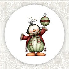 Christmas Penguin Holding Ornament Stickers Round Matte Labels Seals