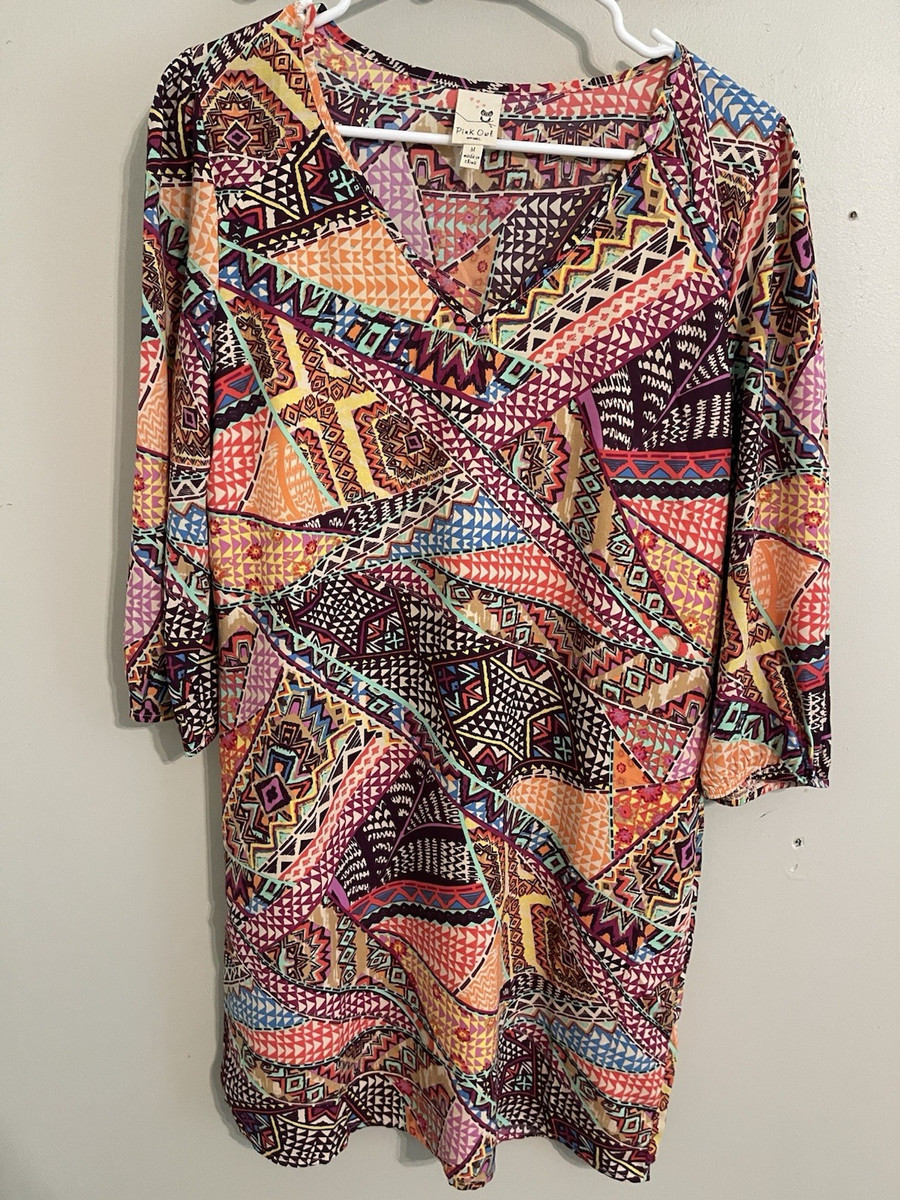 pink owl apparel dress Pink Owl Apparel Womens Size Large Dress Burgundy print front lace up pullover