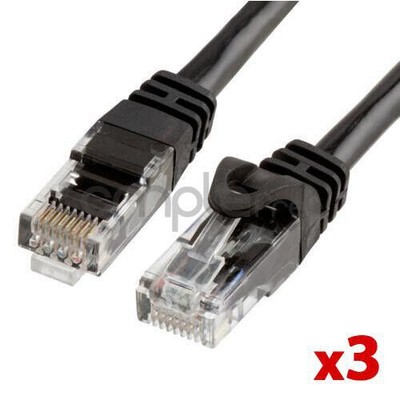 3x 7FT CAT6 Cable Ethernet Lan Network CAT 6 RJ45 Patch Cord Internet Black NEW