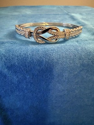 Love Knot Bang.Brace.,7 1/2 Stain,Steel ,hinged,cryst. On Each Should., And Knot