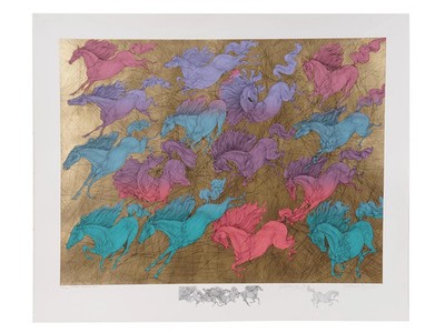 Serigraph by Guillaume Azoulay - Large Horse Illustration - Signed  Art