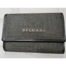 BVLGARI Unisex Weekend Gray Houndstooth Coated Canvas  Leather Key Case - GUC